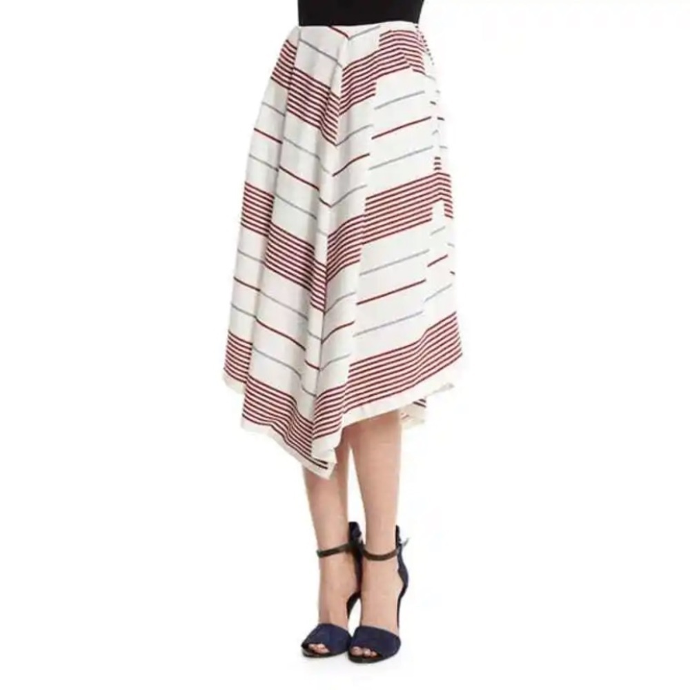 NWT Elizabeth and James Watson Striped A-Line Skirt, Pleated Asymmetric Hem - Picture 4 of 7